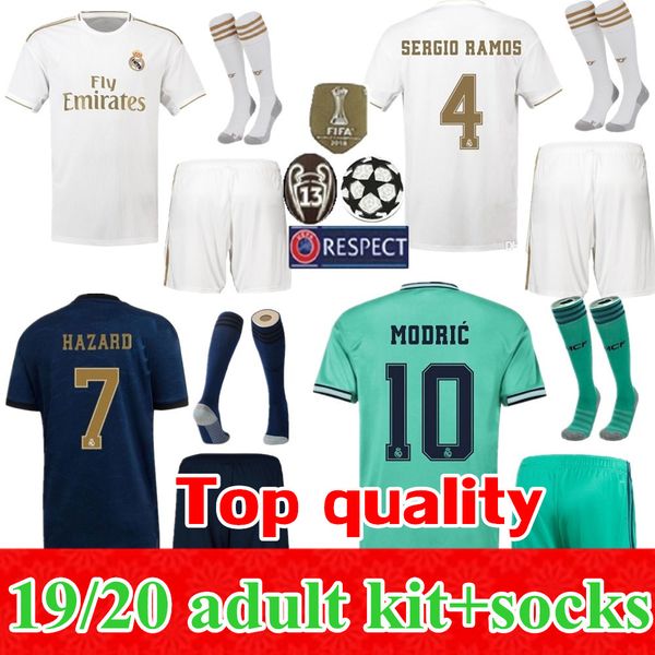 

2019 2020 real madrid soccer jerseys hazard home away 3rd men soccer shirt isco marcelo bale madrid 19 20 kit football uniforms, Black