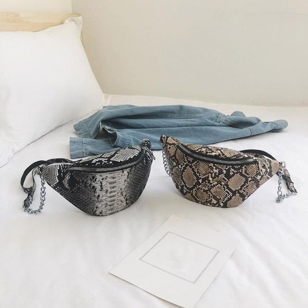 

snake print waist chain packs women pu leather zipper chain casual crossbody bags ladies small shoulder messenger bags