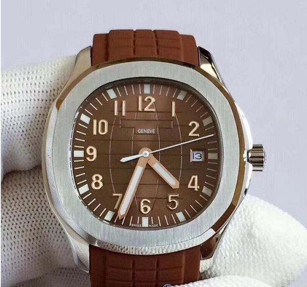 

u1 factory quality nautilus mens watch aquanaut 2813 automatic movement watches rubber strap brown dial 5711 mens wristwatches, Slivery;brown