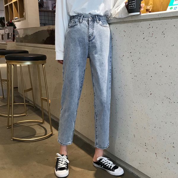 

jeans women solid trendy loose elegant all-match high-quality korean style leisure daily womens ladies lovely girls simple 2019, Blue