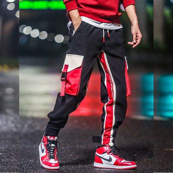 

dropshipping 2019 new high street splice pocket pants men, Black