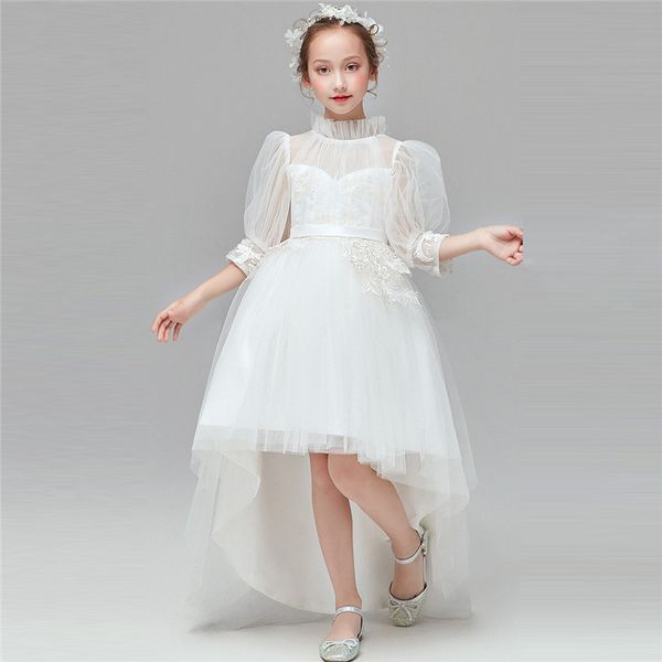 

2020summer luxury new childre kids solid white half sleeves birthday wedding party princess long tail dress baby piano host wear, Red;yellow