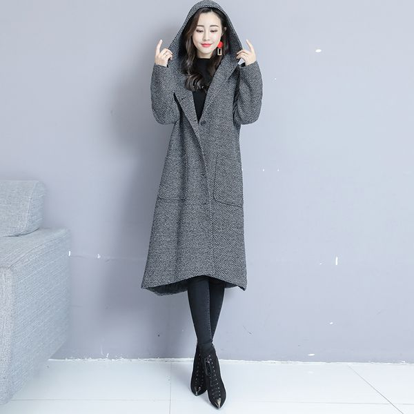 

2019 new fashion autumn winter woman coat long section loose wool single-breasted leisure ladies overcoat female jackets, Black