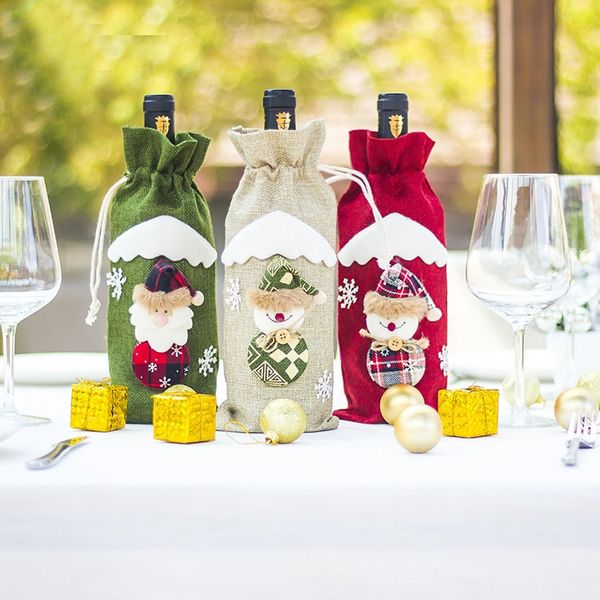

christmas decoration for wine bottle case pouch cartoon burlap storage bag gifts wrap xmas decor an2497