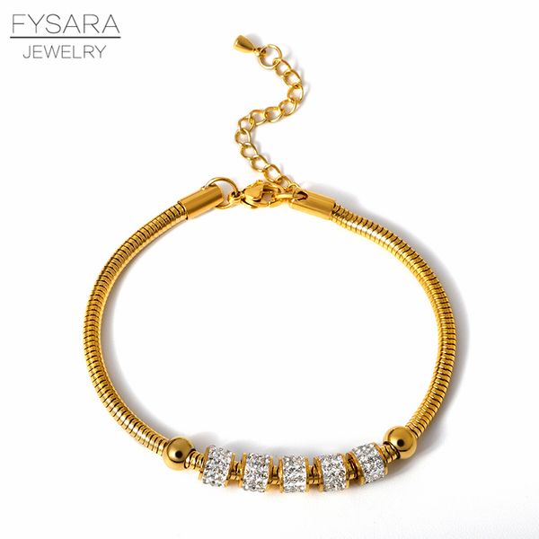 

fysara trendy round austrian crystals bracelets stainless steel gold snake chain bracelets bangles for women christmas gift, Golden;silver