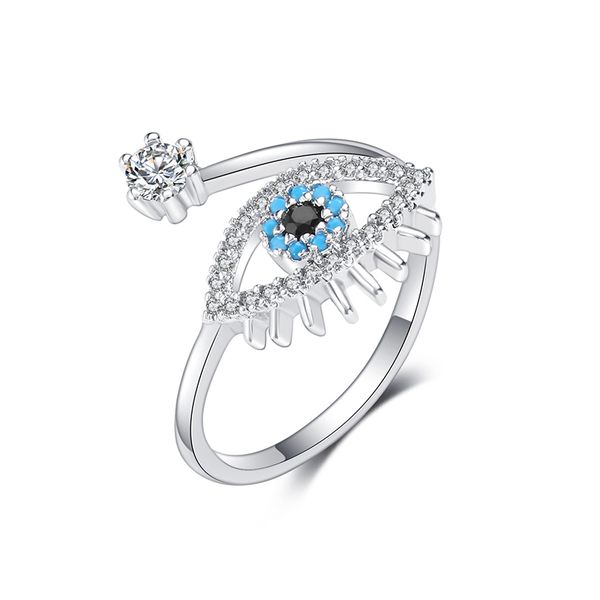

lateefah classical silver cubic zirconia eye ring for women evil eye open ring engagement wedding female bohemia jewelry gift, Golden;silver