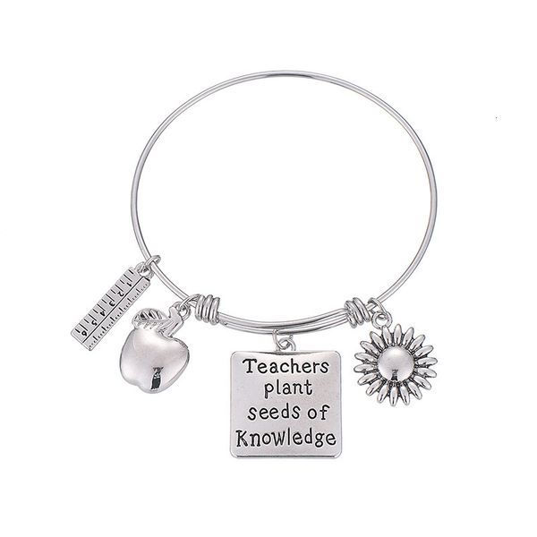 

lettering stainless steel bracelet teachers plant seeds of knowledg bracelet, Golden;silver