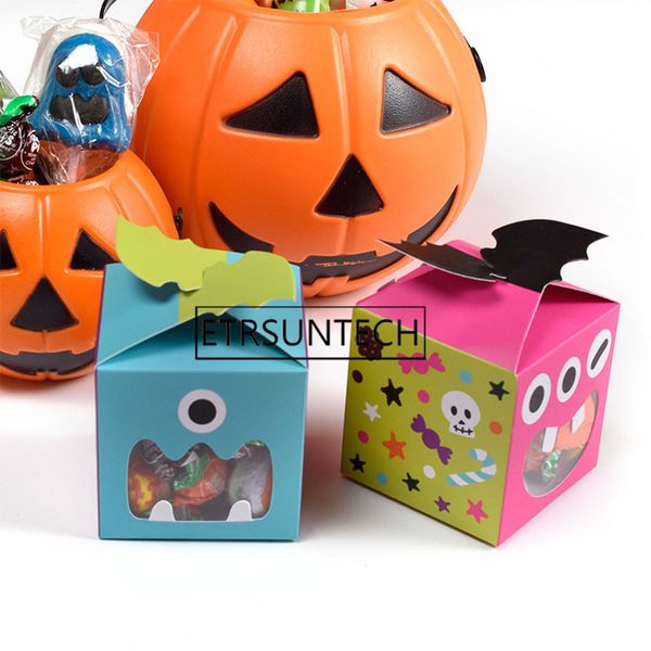 

200pcs halloween box monster candy cookie boxes with window halloween party favors kids gift packaging box for chocolate