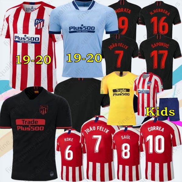 

19-20 thai #7 joão félix soccer jerseys men kids atletico koke madrid saúl correa thomas lemar shirts camiseta de fútbol 2020, Black;yellow