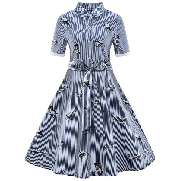 

summer dress hertz basis wind stripe lapel will pendulum skirt, White;black