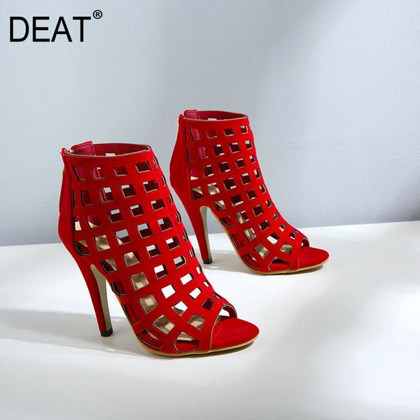 

deat] 2020 round toe zipper hollow out pu leather single shoes women high heels cool boots new spring summer fashion 10g175, Black