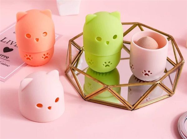 

горячая красота котенок красоты пуховка пылезащитный держатель губка макияж яйцо сушки чехол портативный мягкий силиконовый косметическая ба