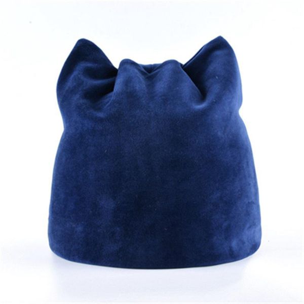 

new woman winter flannel skullies cat ear hat plus velvet thick double layer warm beanie hat ear flaps girls cute fluff knit cap, Blue;gray