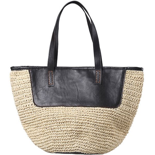 

straw tote handbags for women beach bags woven straw purses shoulder bags for girls summer outfits, khaki and black