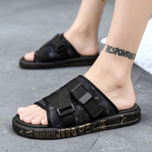 

men's sandals summer men aqua shoes beach slipper men open toe hook&loop sandalen summer chanclas, Black