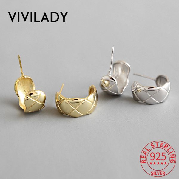

vivilady punk tiny c shape 925 sterling silver women stud earrings chic geometric pattern trendy lady party jewelry brincos, Golden;silver