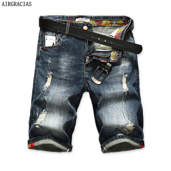 

airgracias мужские рваные короткие джинсы прямые ретро шорты jean bermuda мужской 98% хлопок summer denim шорты плюс размер 28-40 t200521, Black