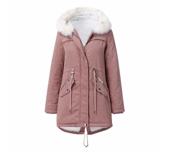

30 degree snow clothing long parkas winter jacket women fur hood clothing female fur lining thick winter coat women, Black