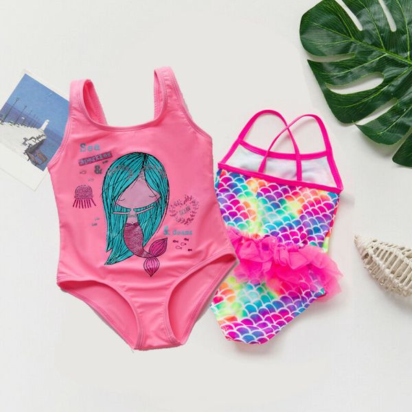 

baby swimming suit 2020 summer new flower printed cartoon mermaid bikini one piece swimsuit todder girl swimwear bodysuit