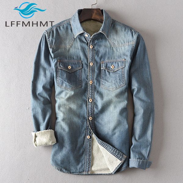 

men autumn and winter fashion brand japan style vintage denim pocket thick cashmere shirt male casual warm shirt coat cloth, White;black