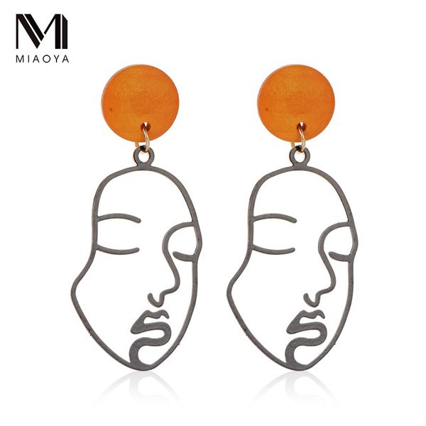 

funny personality abstract face double-sided earrings creative ear stud, Golden;silver