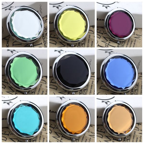 

cosmetic mirror crystal pocket mirrors compact metal round mirrors cosmetic mirror wedding party gift 10 colors logo ok wholesale lyw3029