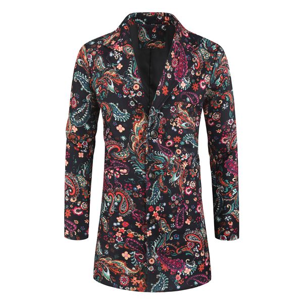 

high-quality new men's coat christmas fun print mid-length slim-fitting coat spring and autumn casual street windproof jacket, Black