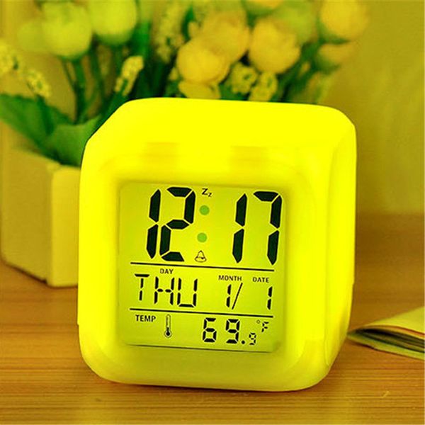 

led change digital glowing alarm clock 7 color change electronic clock bedroom night glowing cube clocks home decor