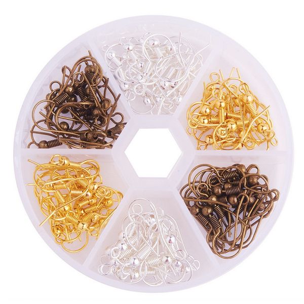 

120 pcs copper plating with box diy earring solid hooks findings ear wires kit jewelry making accessories multipurpose practical, Blue;slivery