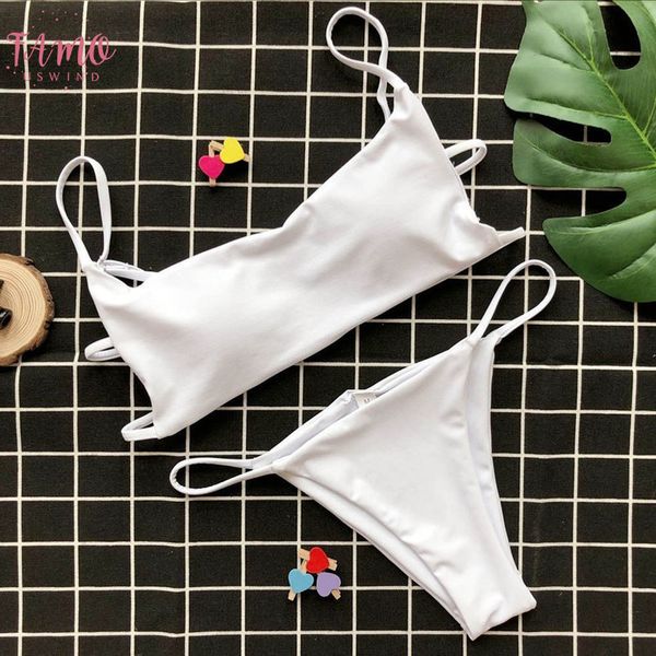

thong bikini set 2020 women bikini set swimwear push up padded solid bra swimsuit beachwear biquinis feminino white 38, White;black