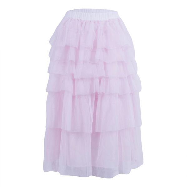 

women tulle long skirt layered swing high waist casual ruffles loose new, Black