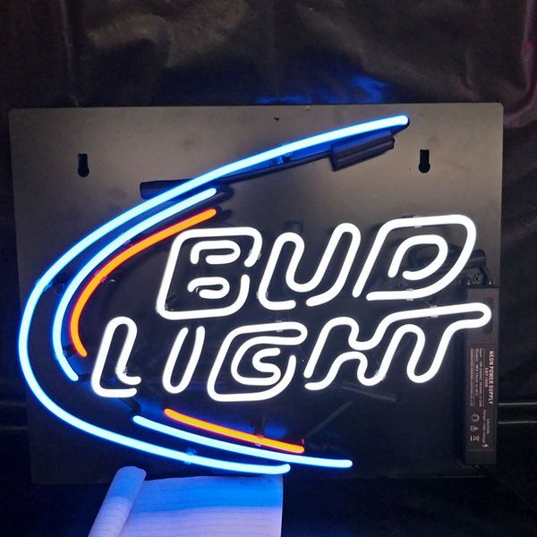 

factory bud light led glass tube neon signs lamp lights l advertising display bar home decoration sign metal frame 17'' 20'&#