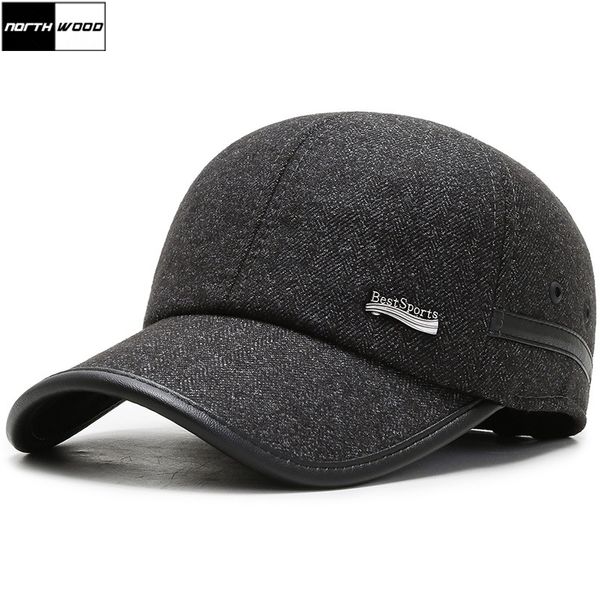 

northwood] brand men's winter baseball cap warm snapback hats thicken men's baseball cap with ears outdoor trucker hat gorra, Black;white