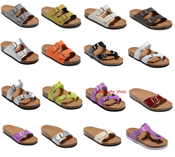 

fashion design new style men s woman flat sandals comfortable casual two buckle with shoes box summer beach genuine leather slipper unisex