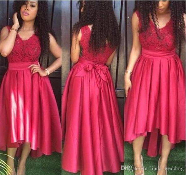 2019 Abito da damigella d'onore rosso alto basso di alta qualità Garden Country Formal Wedding Party Guest Abito da damigella d'onore Plus Size Custom Made