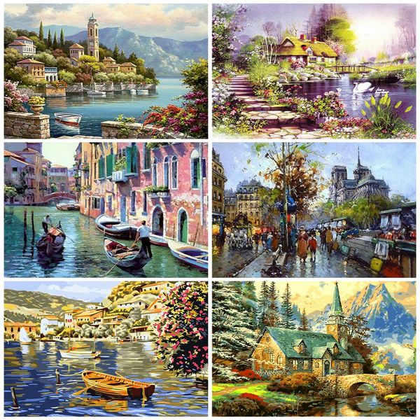 

paint by number on canvas kits landscape diy unframe handpainted gift acrylic paint coloring by numbers town home decor diy picture