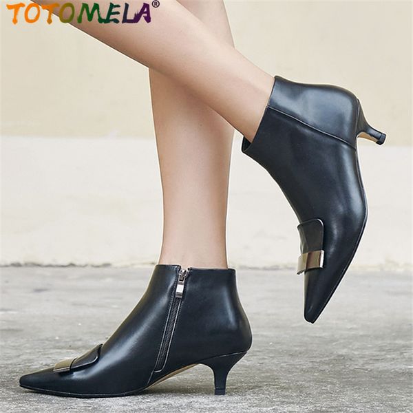 

totomela 2020 new zipper genuine leather boots women 5cm high heels spring autumn boots female office dress ankle, Black