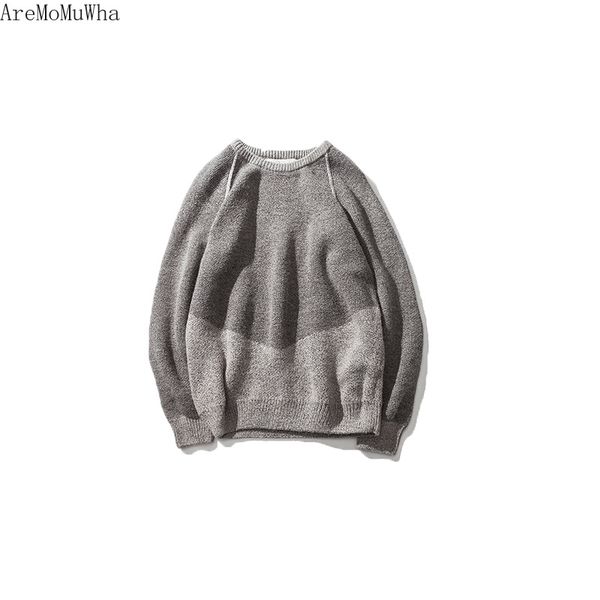

aremomuwha japanese retro winter contrast color stitching round neck pullover thick sweater men's sweaters lovers tide cardqx222, White;black