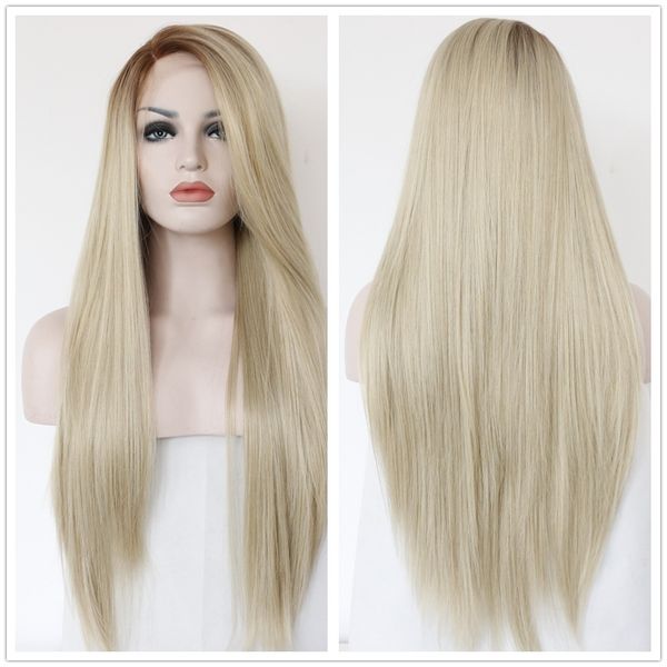 Natural Brown Ombre Blonde Long Glueless Heat Resistant Fiber