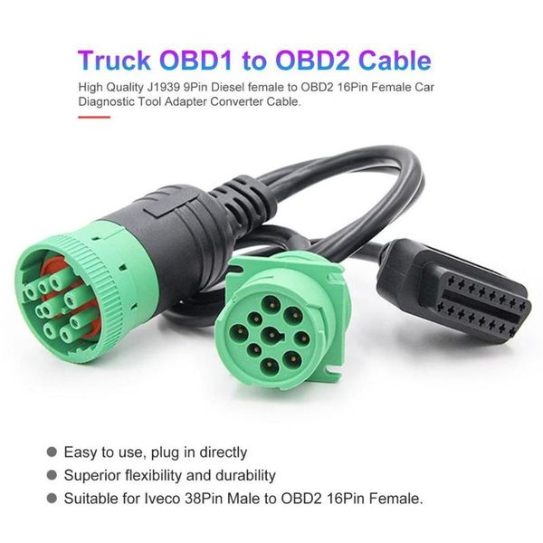 

truck obd1 to obd2 cable adapter converter cable j1939 9pin male car diagnostic tool to obd2 16pin male