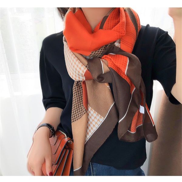 

2020 now autumn winter women scarves fashion print silk scarf popular headcloth ladies beach soft cotton shawl, Blue;gray