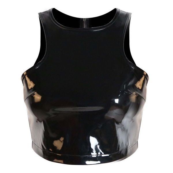 

women black wet look pvc leather steampunk crop clubwear slim tank sleeveless casual night out party outfit s-xxl, White
