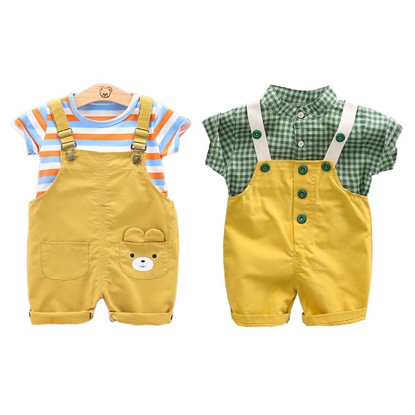 

малыш младенческая детская одежда мальчики джентльмен костюмы outfit одежда plaid shirt top шорты детская одежда boy set, White