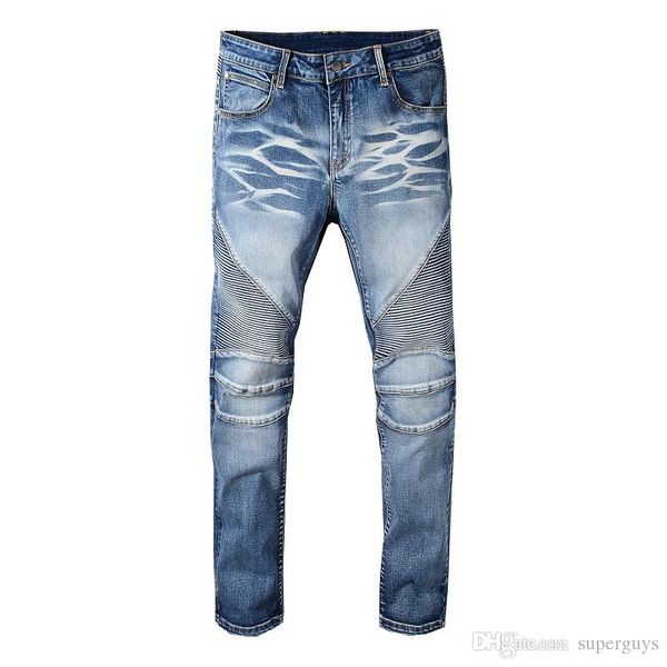 

тощий мужские джинсы slim fit бренда дизайнер хип-хоп motorcycle biker denim эластичные брюки streetwear toursers man джинсы, Blue