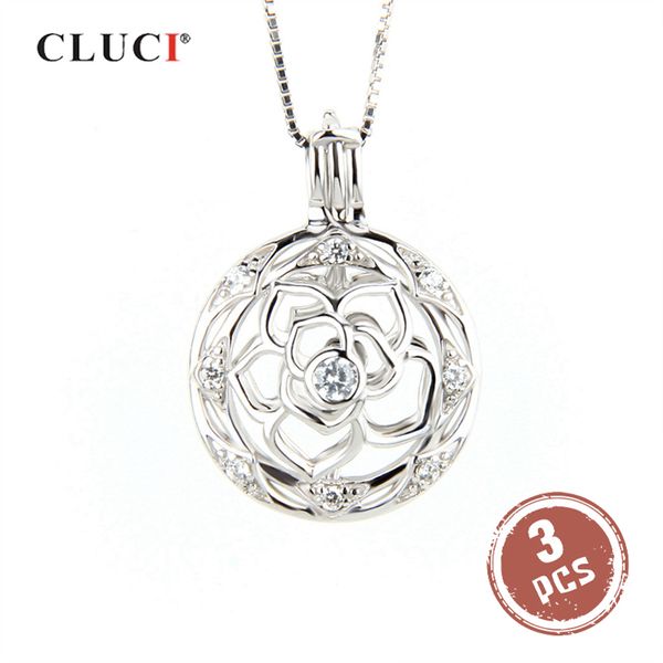 

cluci 3шт цветок шарообразный серебро 925 pearl locket женщин 925 стерлингового серебра изящных ювелирных изделий подвеска для ожерелье, Silver