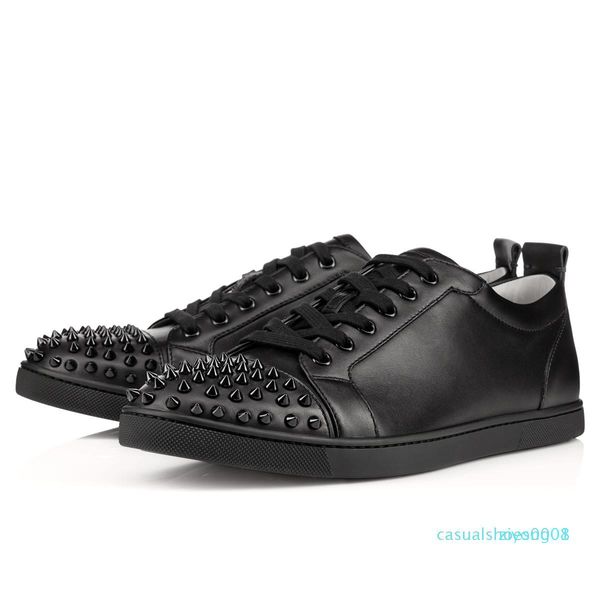 

ace designer fashion luxury red bottom studded spikes flats shoes for men women glitter party lovers genuine leather casual sneakers z08, Black