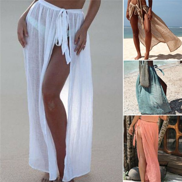 

hirigin сексуальные женщины бикини крышки ups купальники sheer бич maxi wrap юбка высокой талией шнуровка split beachwear обложка ups sarong, Blue;gray