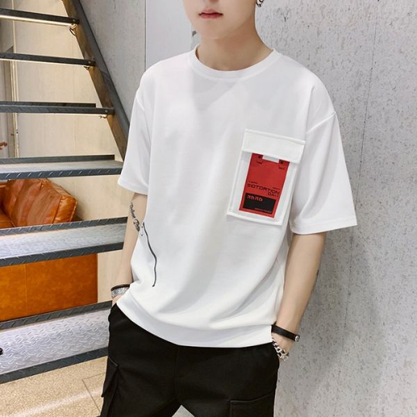 

popular brand hong kong style ins short sleeve t-shirt men's crew neck oversize loose half-sleeve shirt hoodie fashion summer ch, White;black