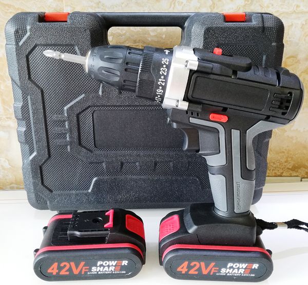 

42v max cordless drill impact drill power driver 2 batteries electric screwdriver 2 speed electric hand