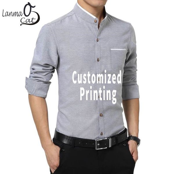 

lanmaocat mens business shirts slim fit stand collar casual shirt custom design printing casual shirts big size ing, White;black